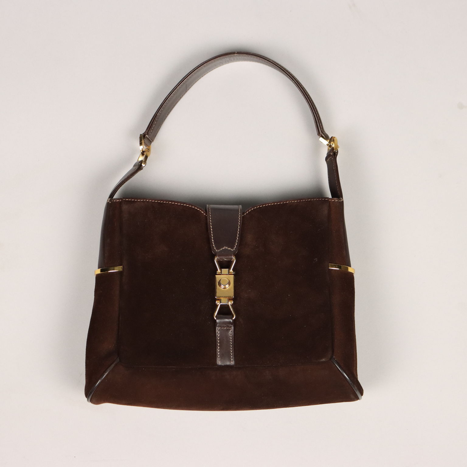 Gucci Borsa Vintage Scamosciata Marrone Firenze Anni 50 Metallo dorato