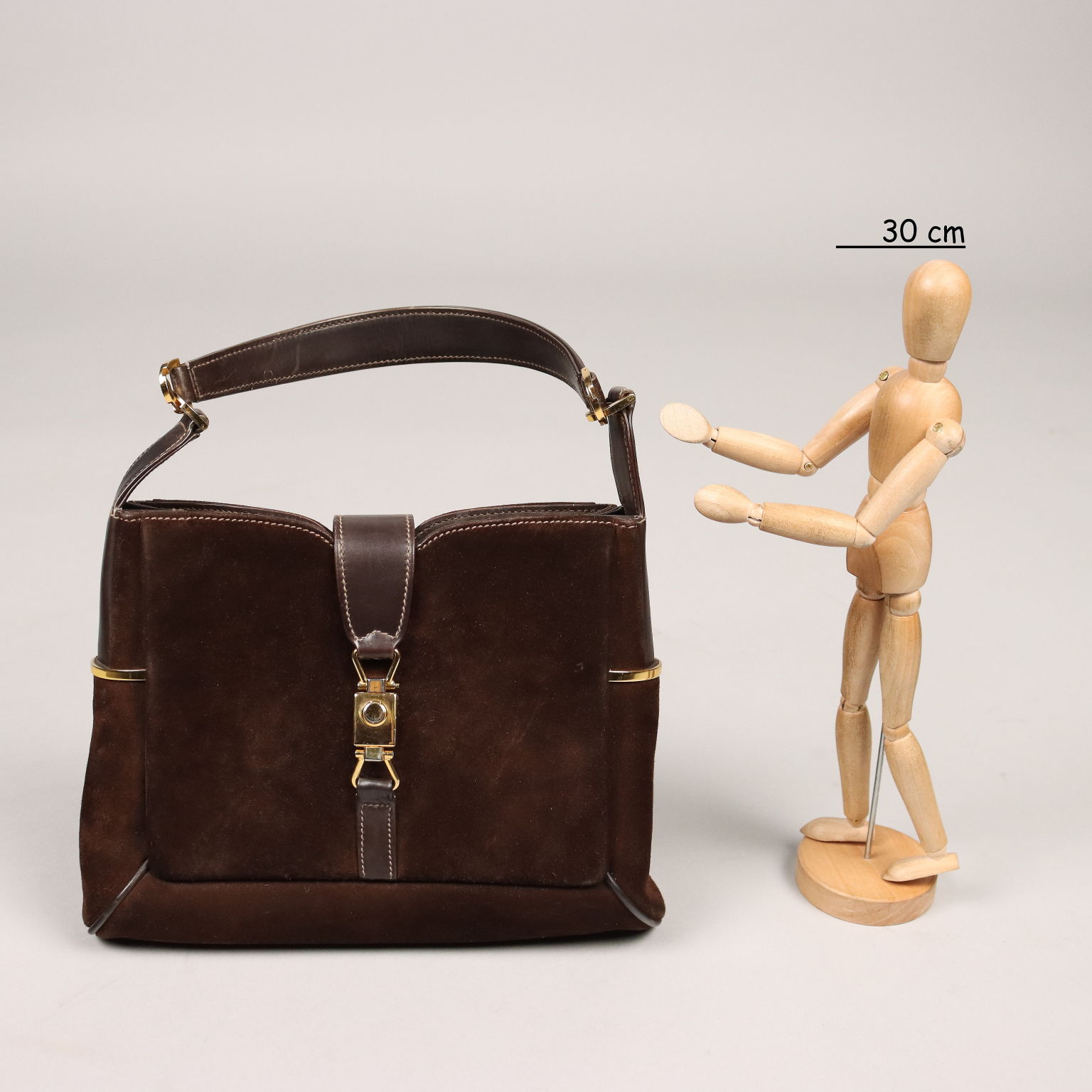Gucci Borsa Vintage Scamosciata Marrone Firenze Anni 50 Metallo dorato
