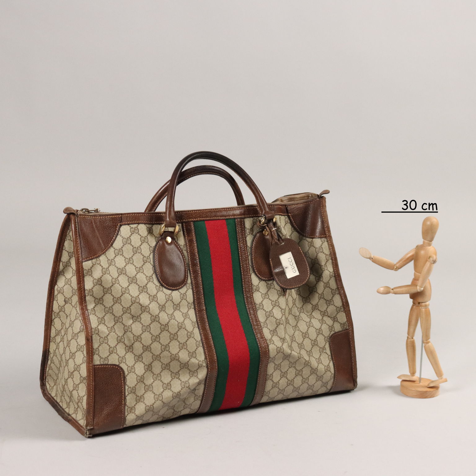 A Rare Gucci Leather, Fabric and Brass Travel Bag circa 1960