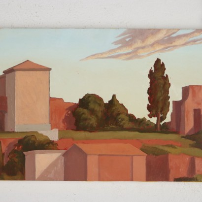 P. Fiorentino Before Sunset Oil on Hardboard Italy 1993