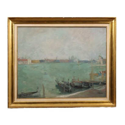 E. Pastorio Aperçu de Venise Huile sur Toile Italie XXe Siècle