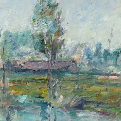 E. Pastorio Lombard Landscape Oil on Canvas Italy 1974