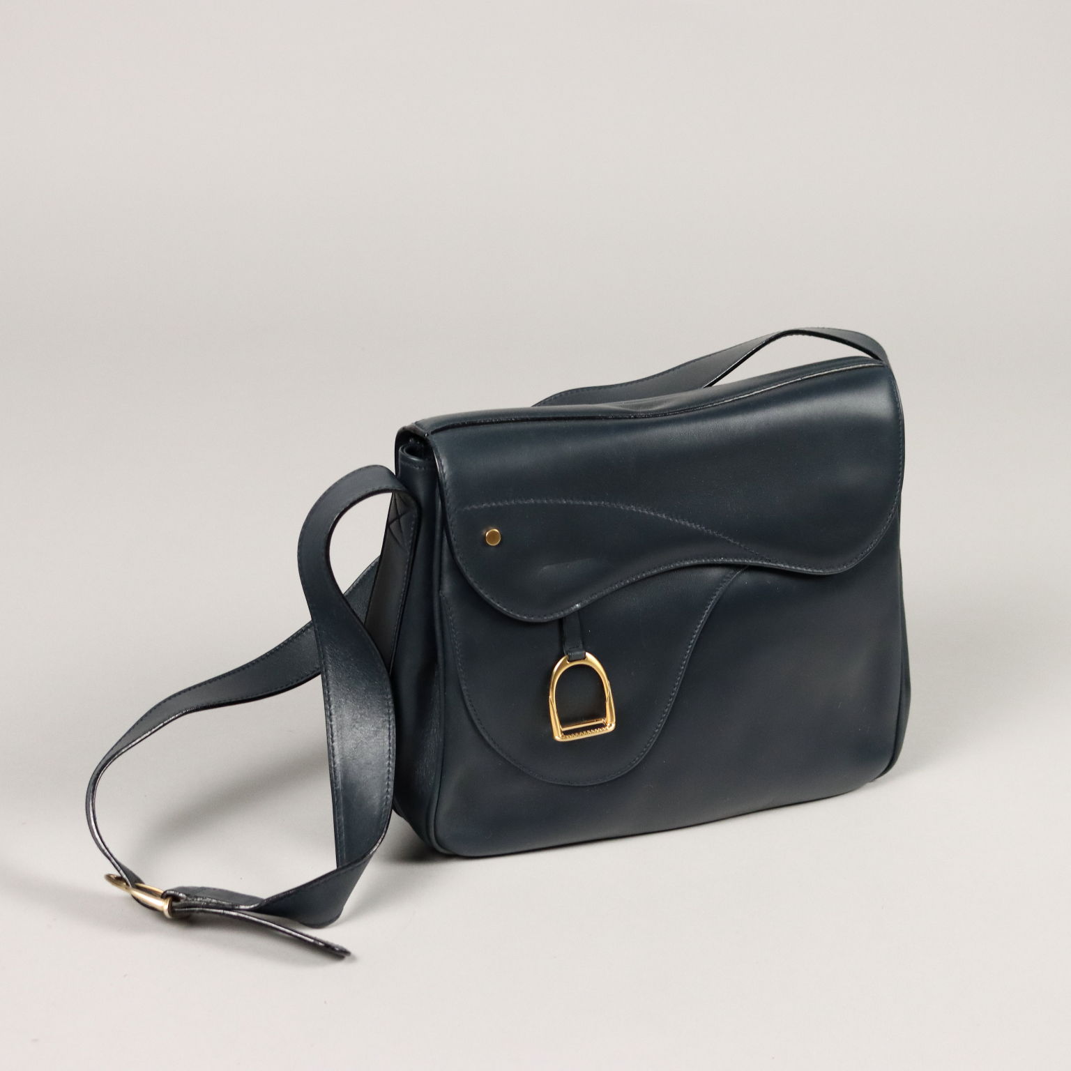 Gucci Borsa Vintage Tracolla Firenze Anni 90 Metallo dorato Pelle blu