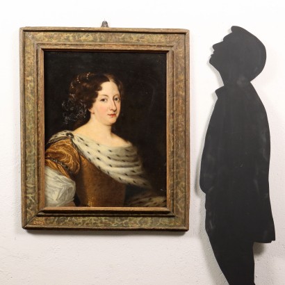 arte, arte italiana, pittura antica italiana,Dipinto raffigurante Ritratto di Dama co,Ritratto di dama con mantello di pelli