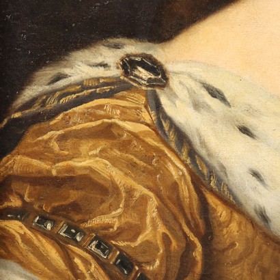 arte, arte italiana, pittura antica italiana,Dipinto raffigurante Ritratto di Dama co,Ritratto di dama con mantello di pelli