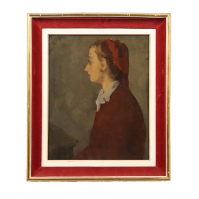 Pintura con retrato femenino de Domenico Cantatore