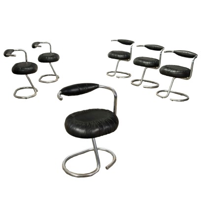 Group of 6 Chairs Leatherette Italy 1970s