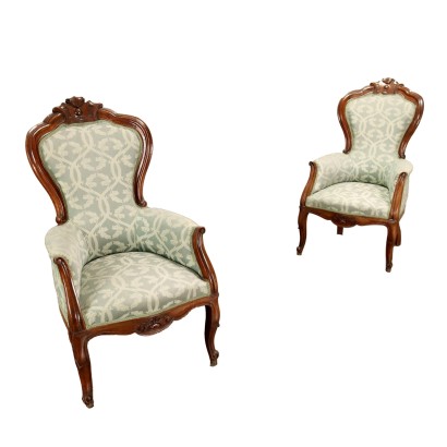 Paire de Chaises Bergère en Style Louis Philippe Noyer XIXe Siècle