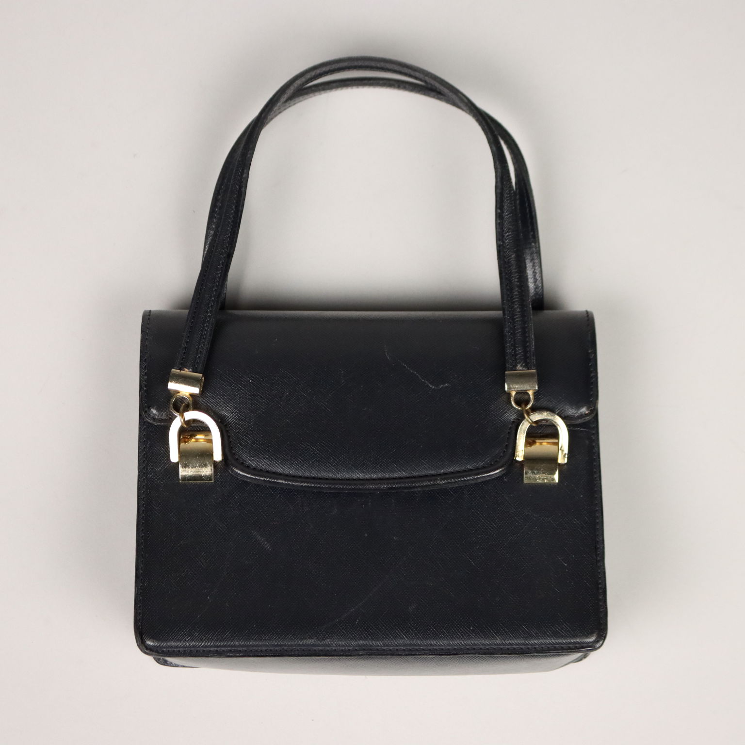 Gucci Borsa Vintage a Mano Firenze Anni 60 Pelle Blu Metallo dorato
