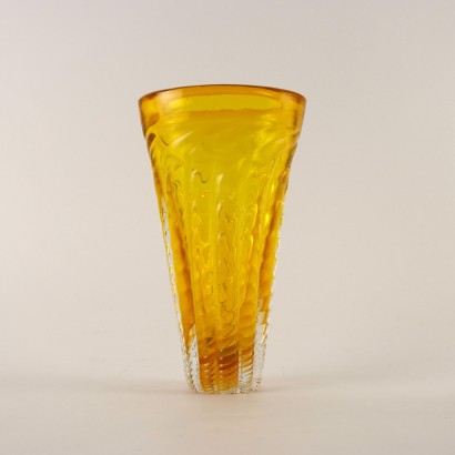 Vase Jaune Verre de Murano Italie Années 1960