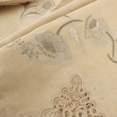 Tablecloth with 24 Napkins Flax Italy XX Century