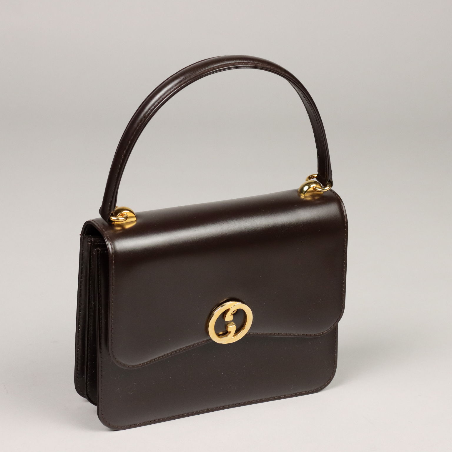 Gucci Borsa Vintage a Mano Anni 60 Pelle Testa di moro Tasche interne