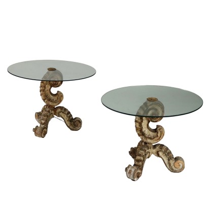 Pair of Coffee Tables Gilded and Carved Wood Italy XX Century
