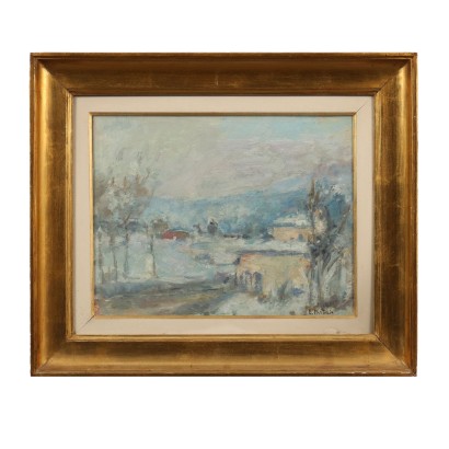 E. Pastorio Winter Landscape Oil on Cardboard Italy XX Century