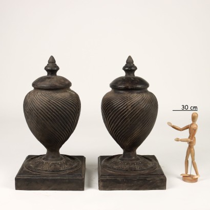 Pair of Vases Neorenaissance Style Carved Wood Europe XIX-XX Century