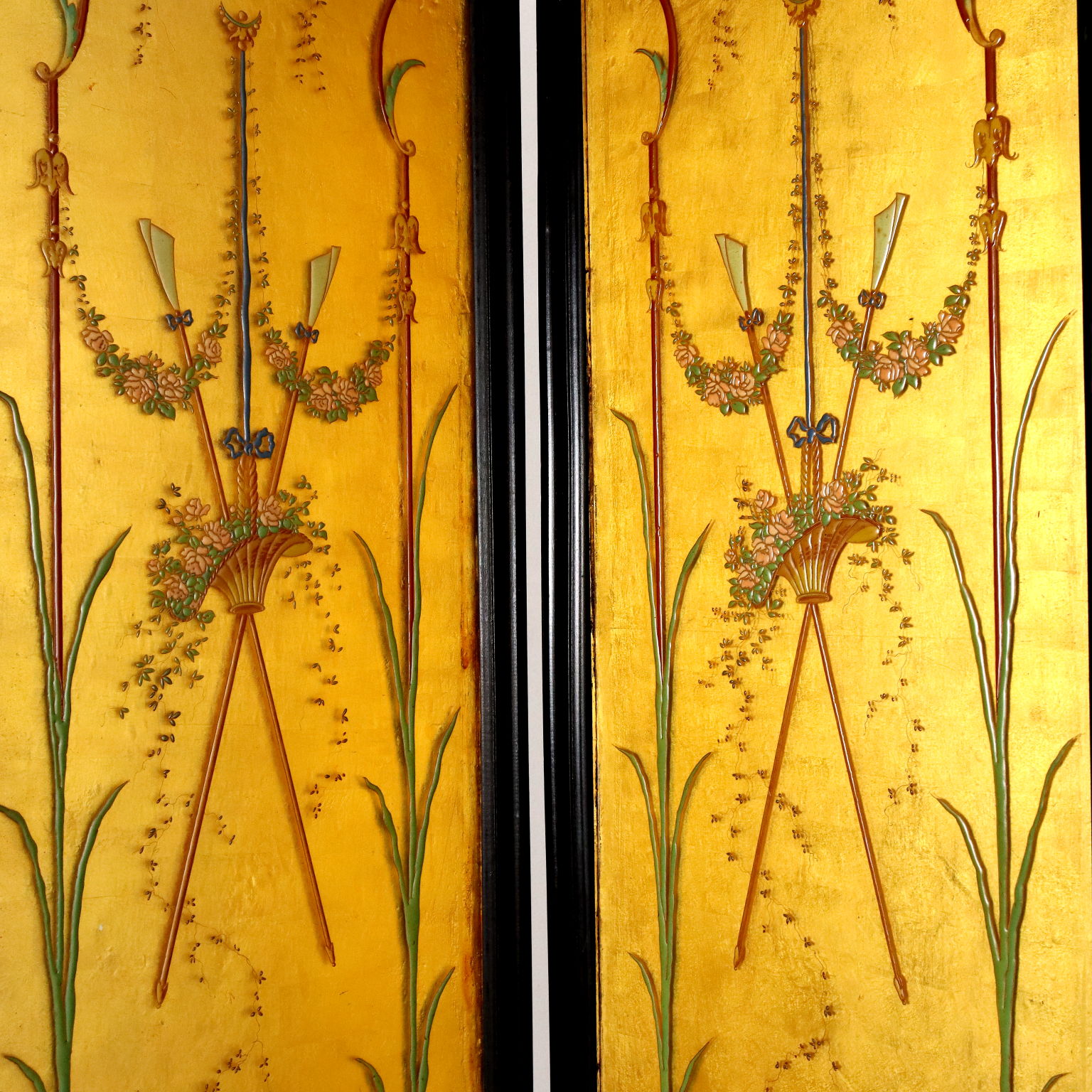 Antique Art Nouveau Screen Ebonized Wood Italy XX Century