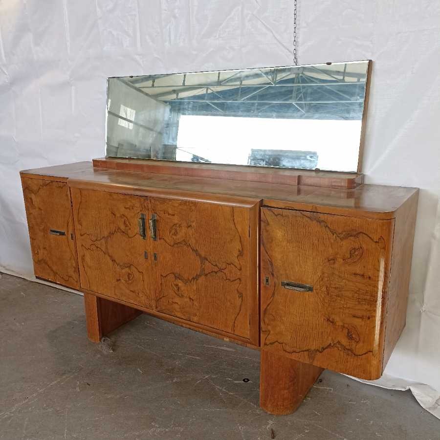 Mobile Bar con Specchio Art Déco Vintage Legno Radica Vetro Molato XX Secolo