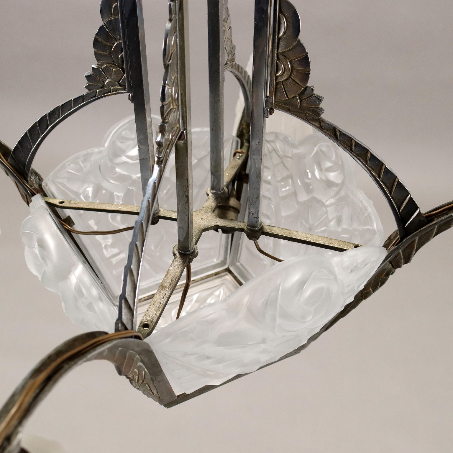Antique Art Déco Chandelier Degué Glass France XX Century