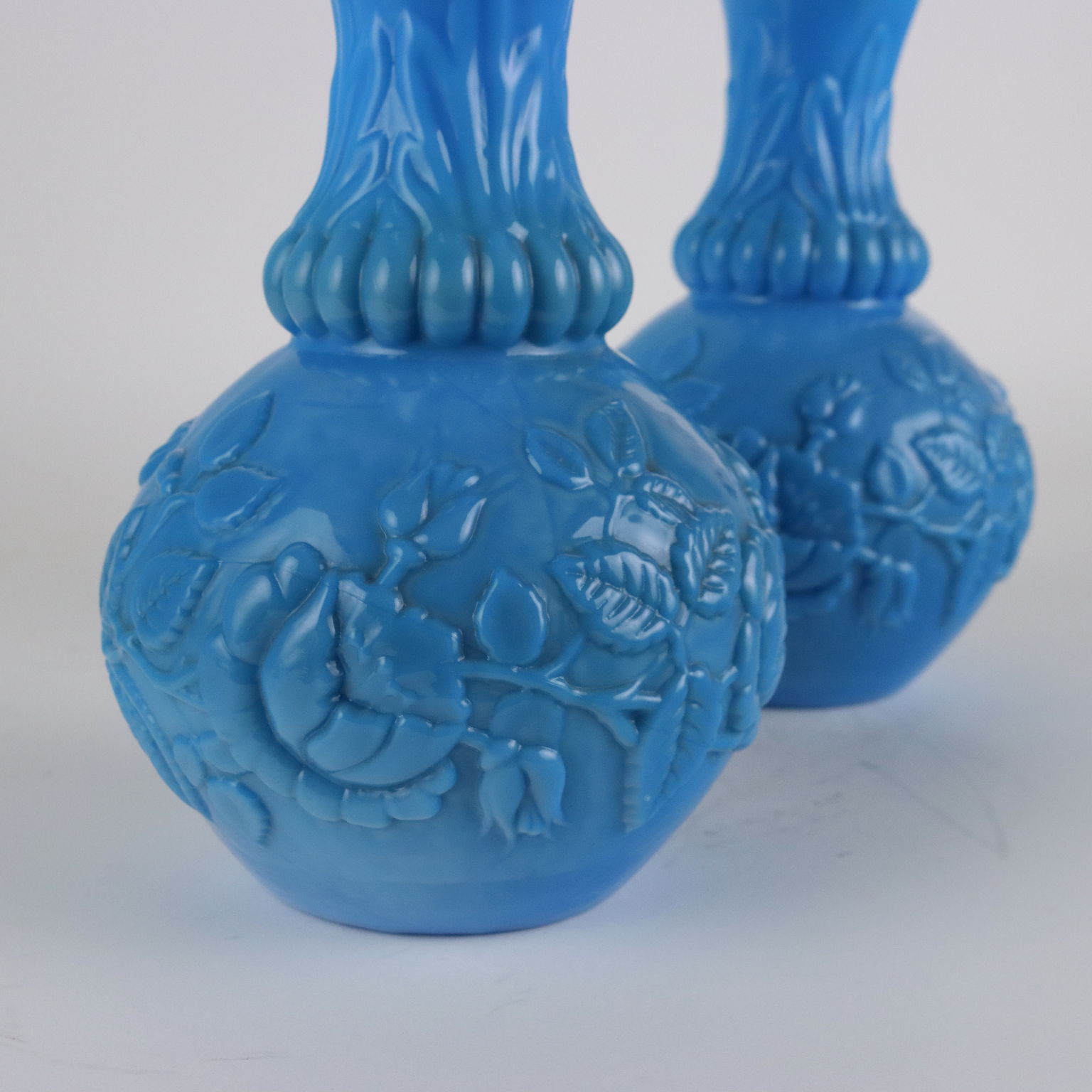 Pair of Antique Vases Light Blue Glass Europe XIX-XX Century