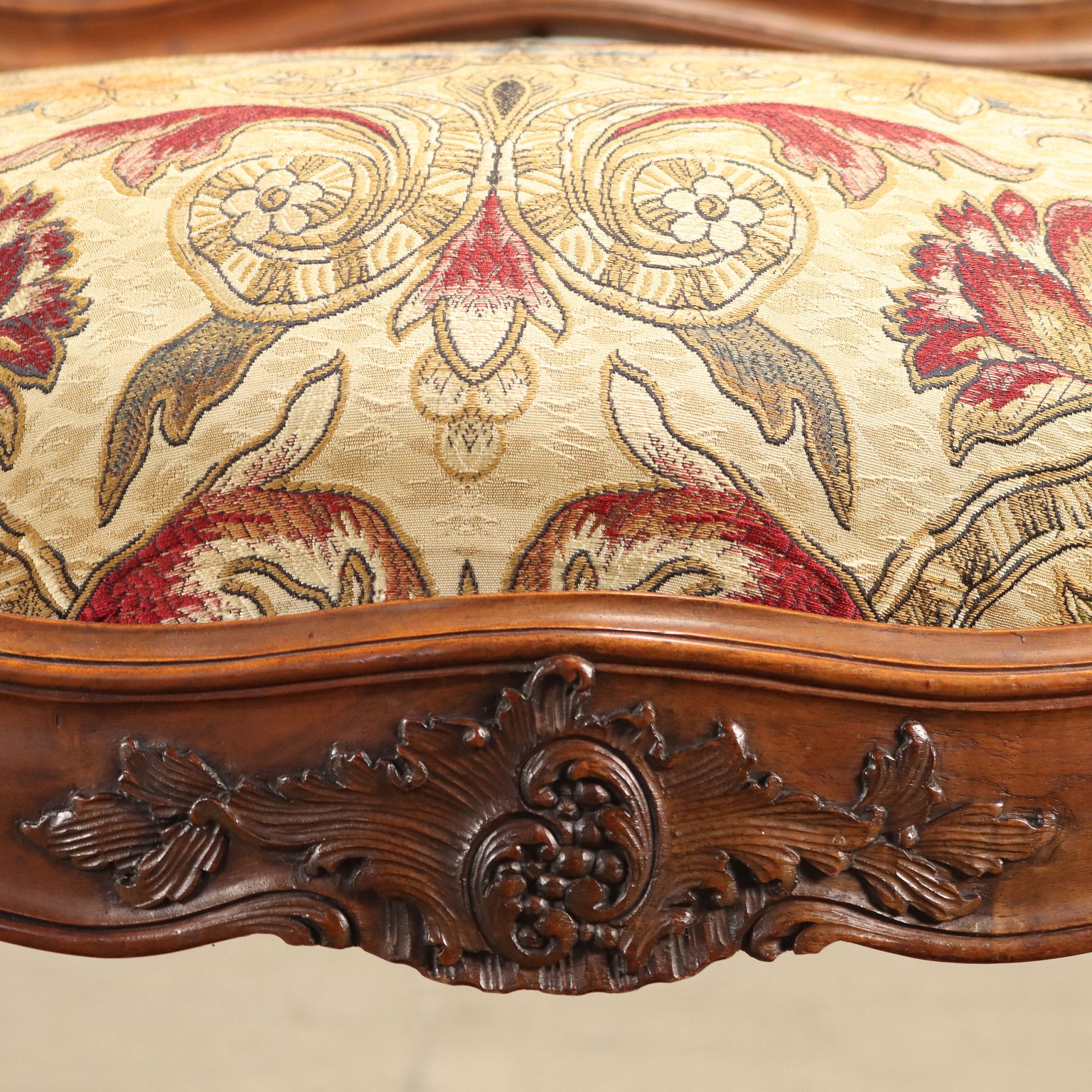 Paar Antike Barockstil Sessel Holz Stoff Italien des XIX Jhs