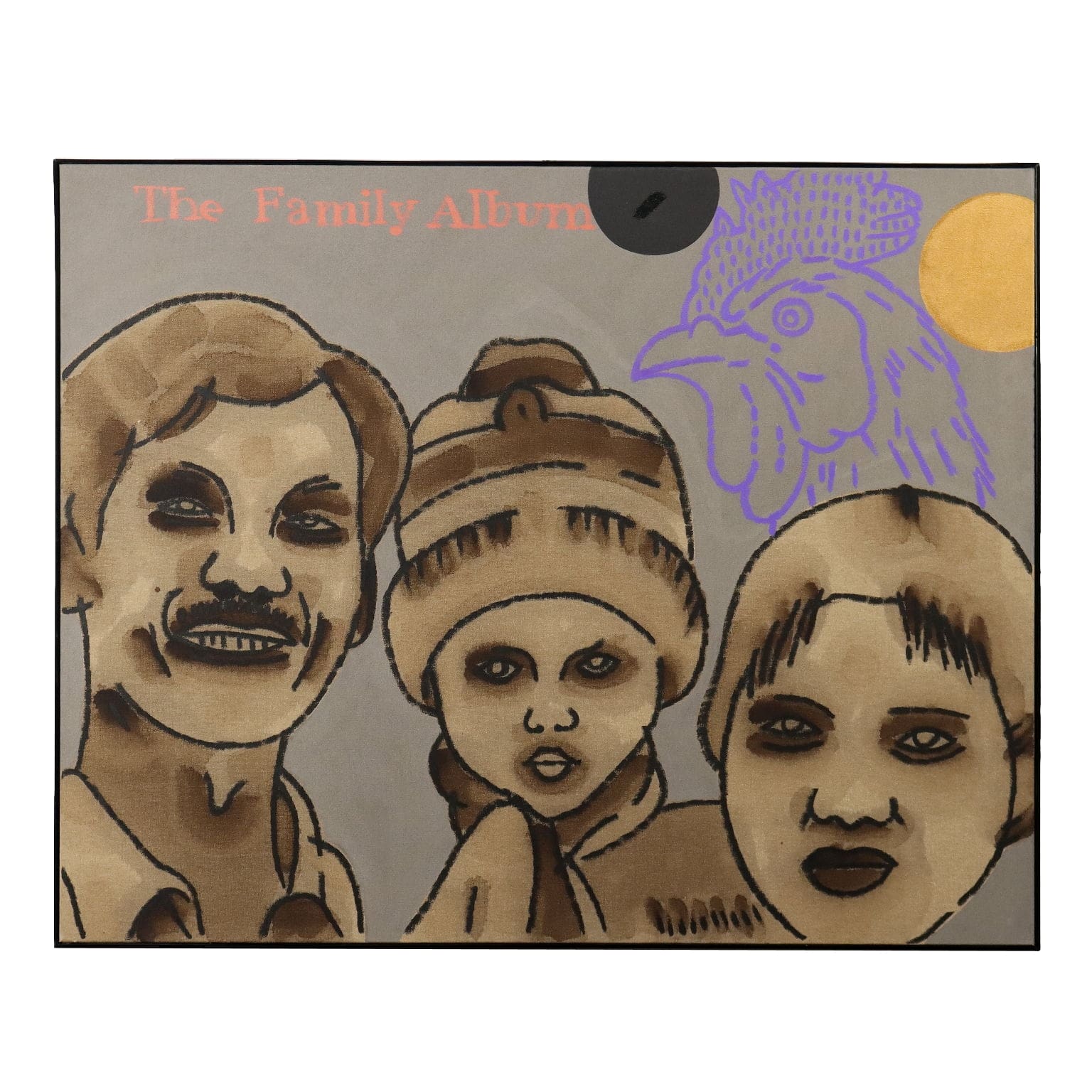 Dipinto Contemporaneo Concetto Pozzati Album di Famiglia 2001 Olio su Tela