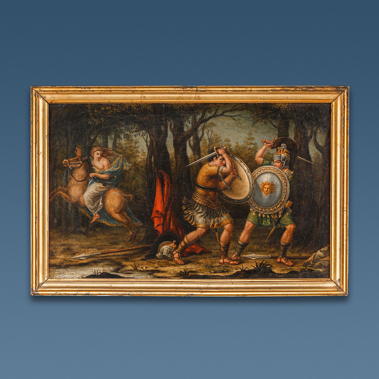 Gruppo di Quattro Dipinti Antichi con Scene dell'Orlando Furioso Fine XVIII Sec