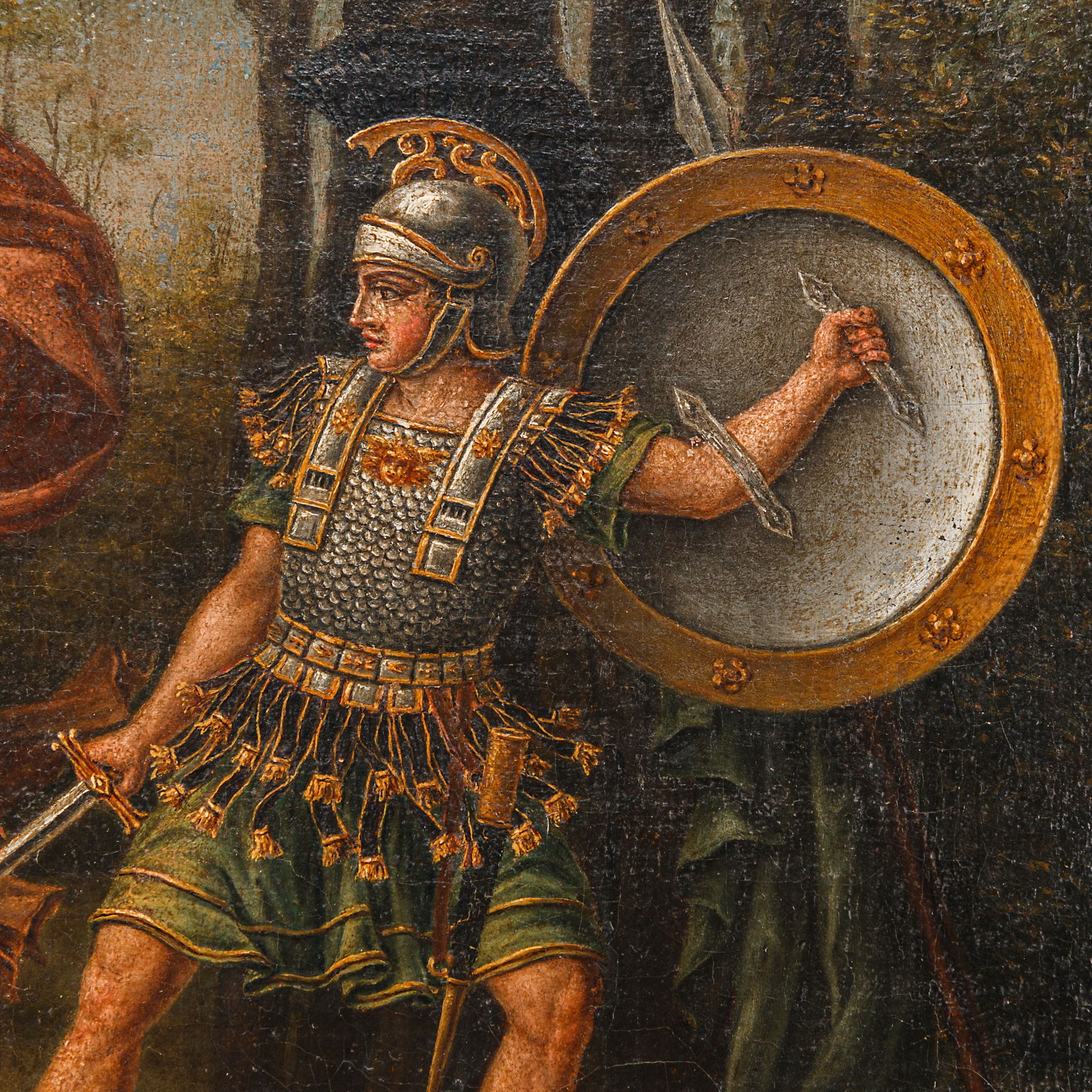 Gruppo di Quattro Dipinti Antichi con Scene dell'Orlando Furioso Fine XVIII Sec