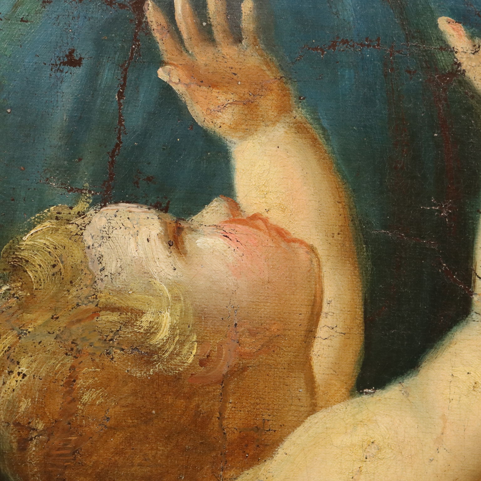 Quadro Antico Dipinto con Figure Olio su Tela XVIII-XIX Secolo