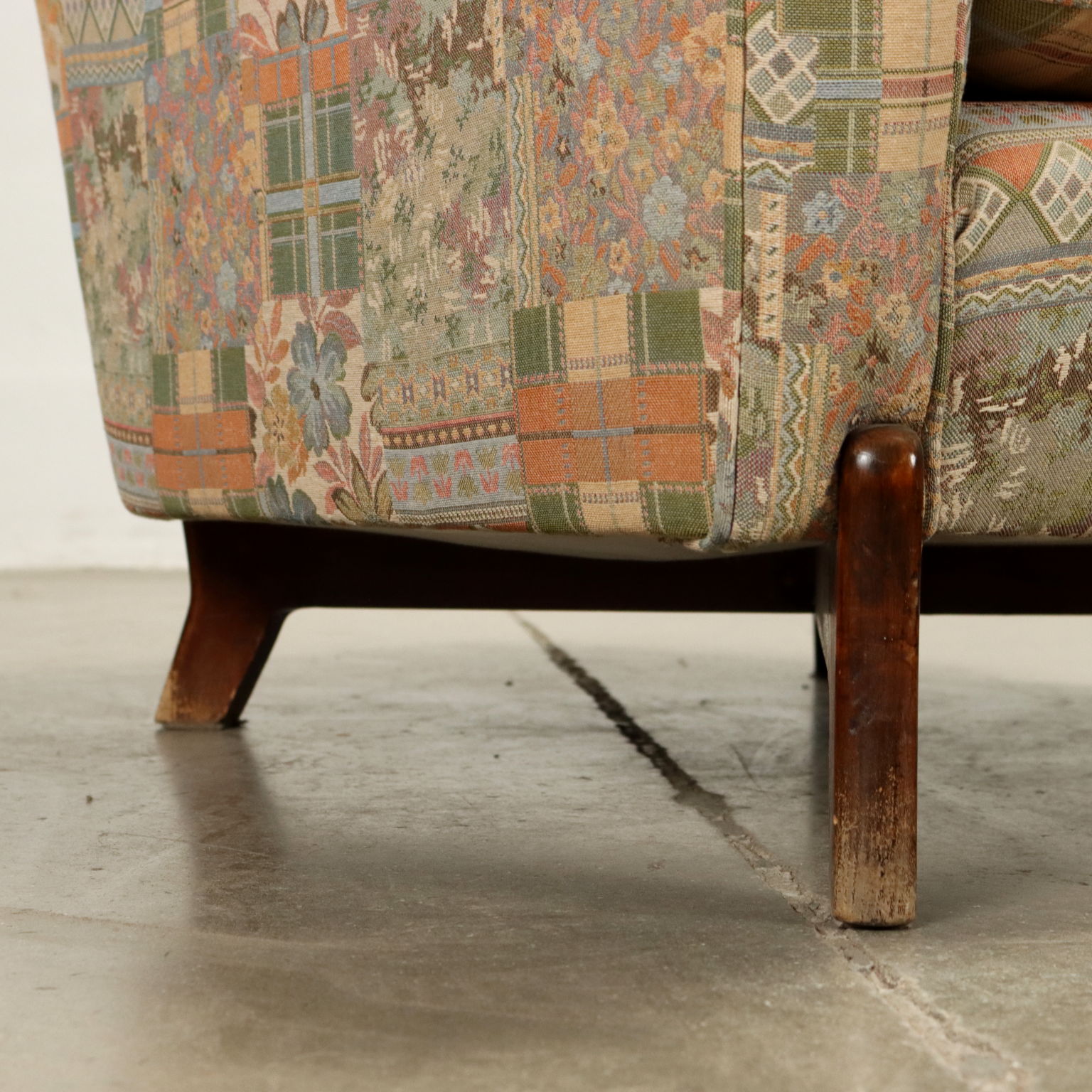 Vintage Bergère Sessel Holz Stoff Italien der 50er-60er Jahre